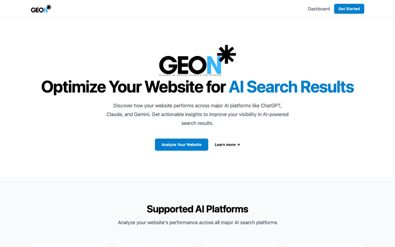 GEON: Generative Engine Optimization, live application screenshot