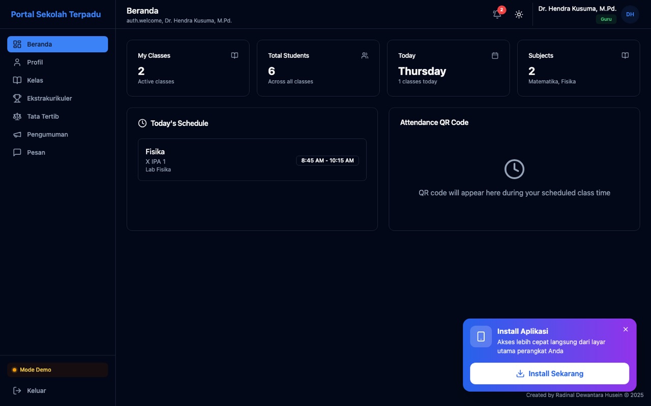 Portal Sekolah: Smart Attendance, live application screenshot